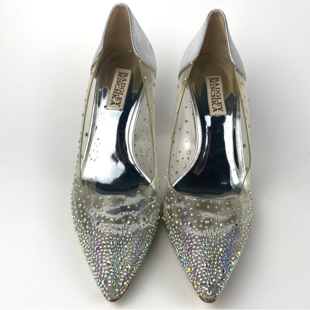 RARE Badgley Mischka Cinderella Pointed Toe Heels Silver and Clear Women's - Picture 2 of 12
